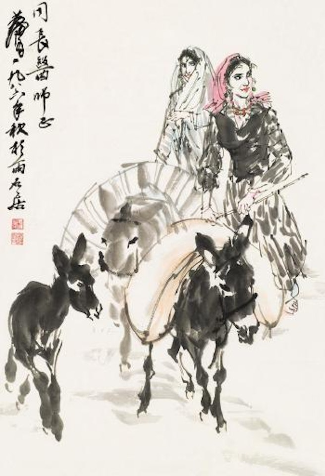 Women and donkeys by Huang Zhou