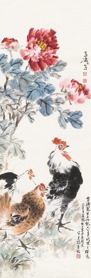 Cock and flowers by Wang Xuetao