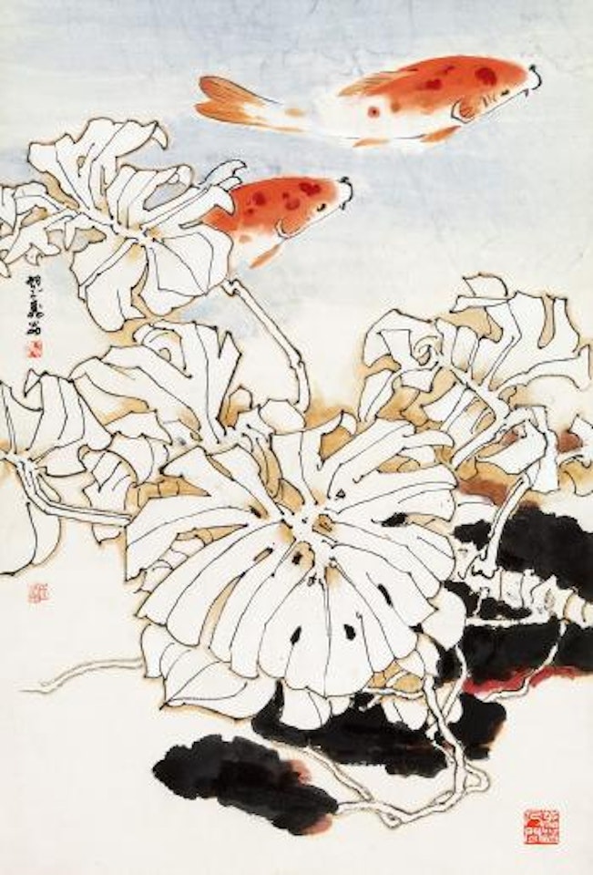 Fishes and lotus by Zheng Naiguang
