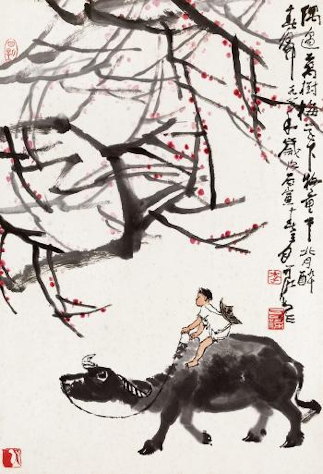 Cowboy under plum tree by Li Keran