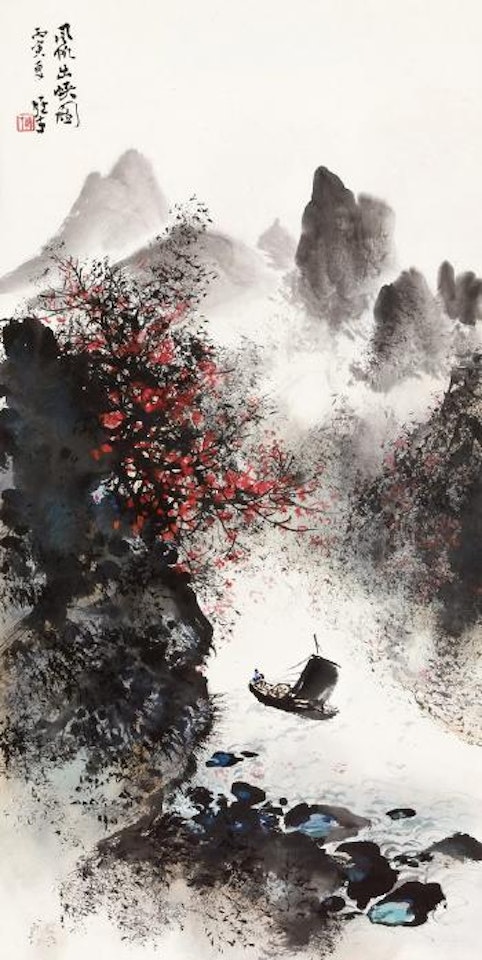 Sailboat in ravine by Li Xiongcai