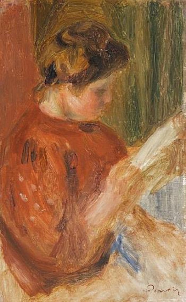 Femme en rouge lisant by Pierre-Auguste Renoir