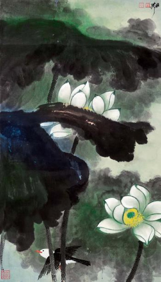Lotus and bird by Xie Zhiliu