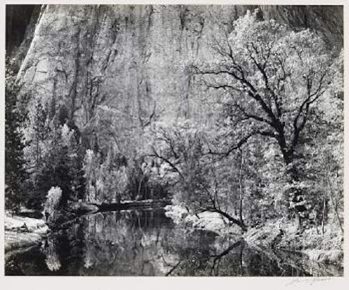 Merced river, cliffs of Cathedral Rocks, autumn by Ansel Adams