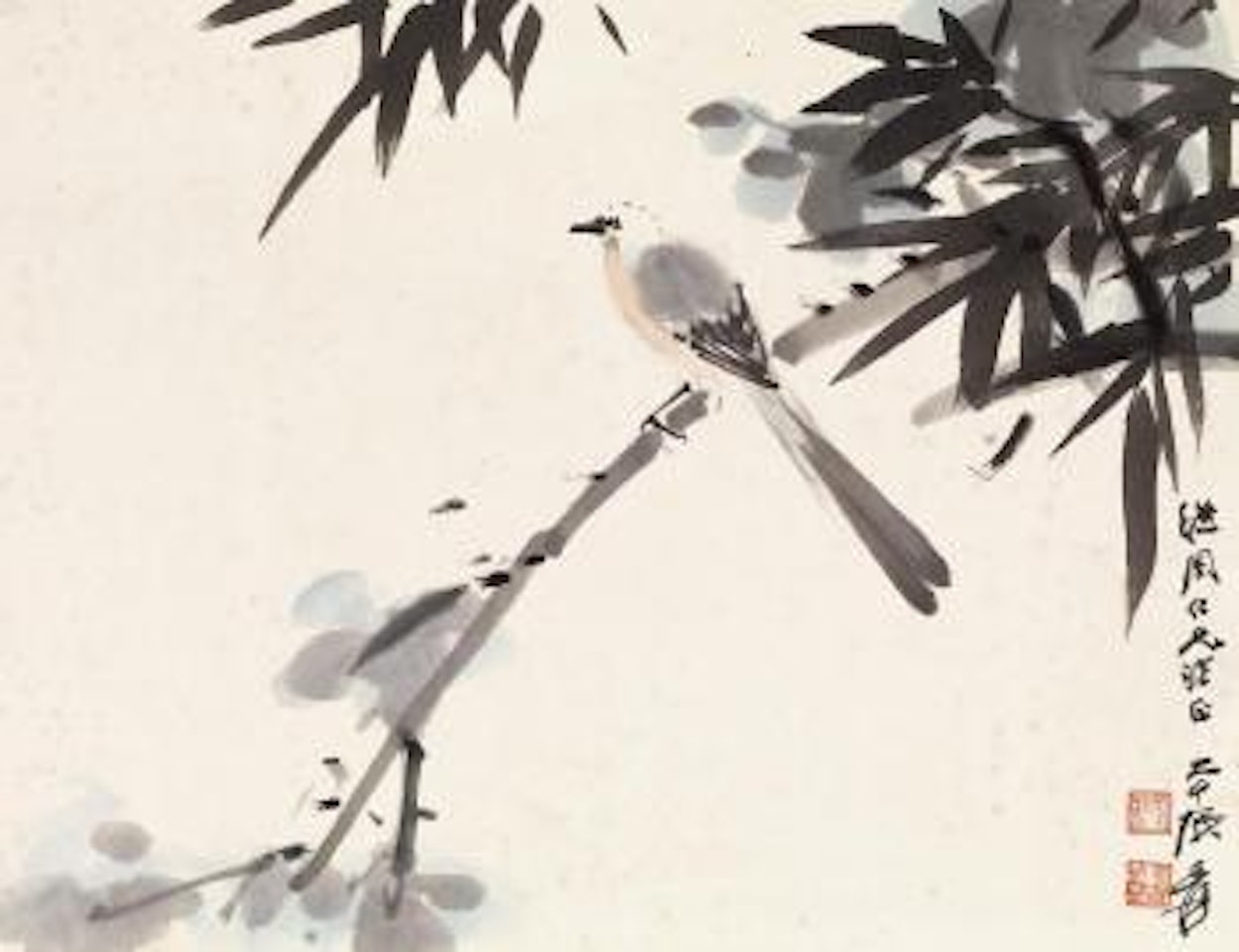 Bamboo and bird by Zhang Daqian