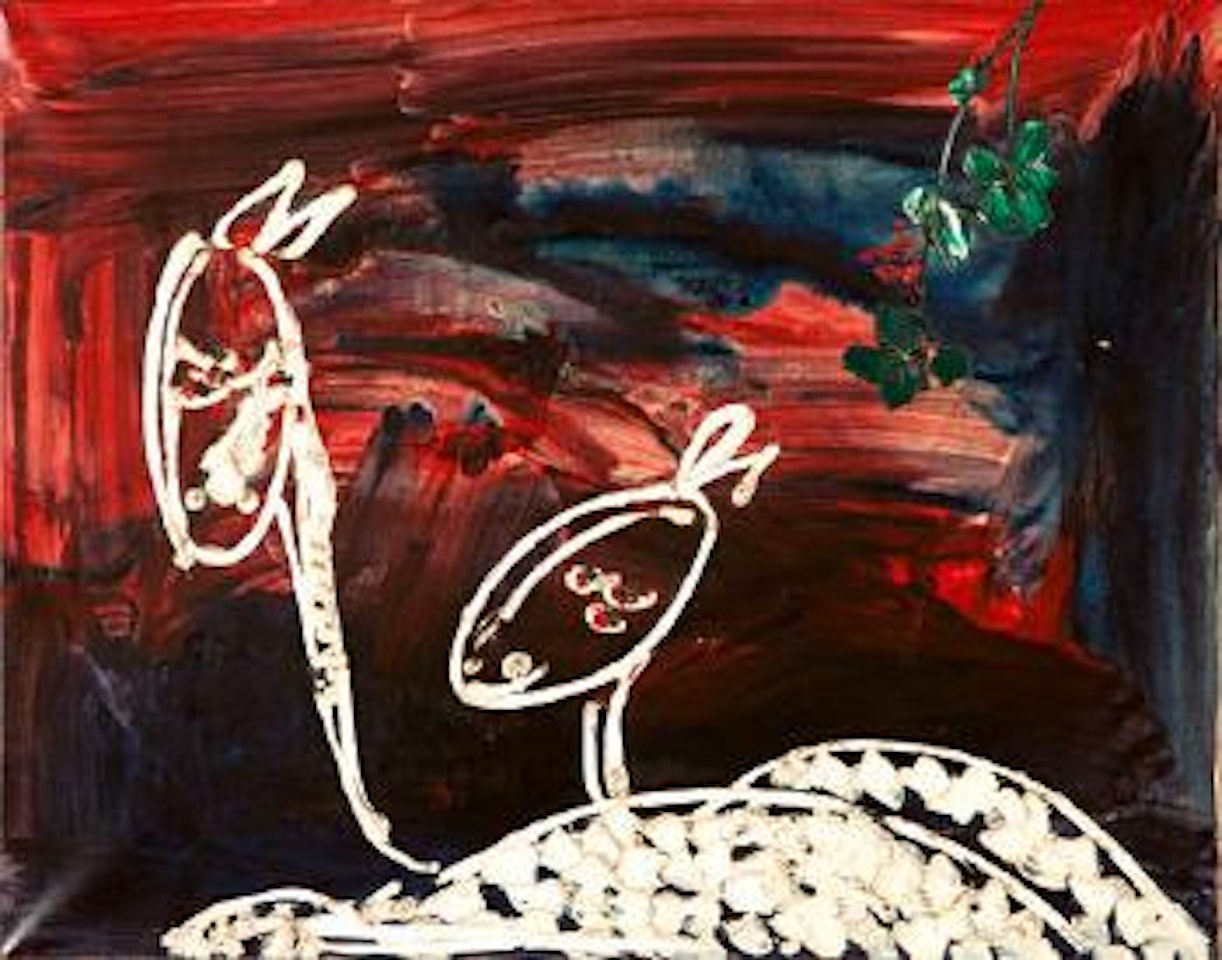 Animal forms against a red and blue background by Thanos Tsingos