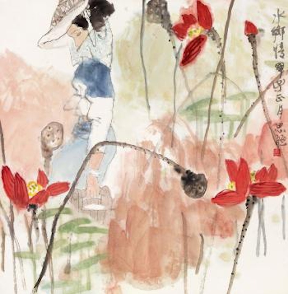Lotus and a girl by Zhou Sicong