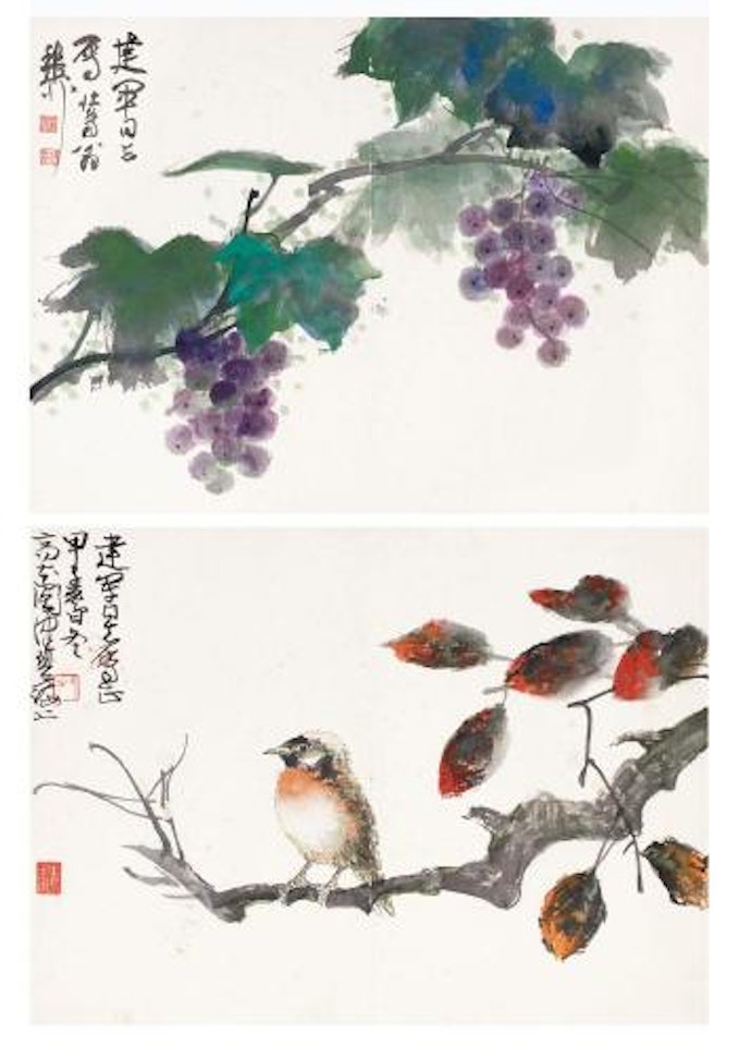 Grape and birds by Chen Peiqiu by Xie Zhiliu