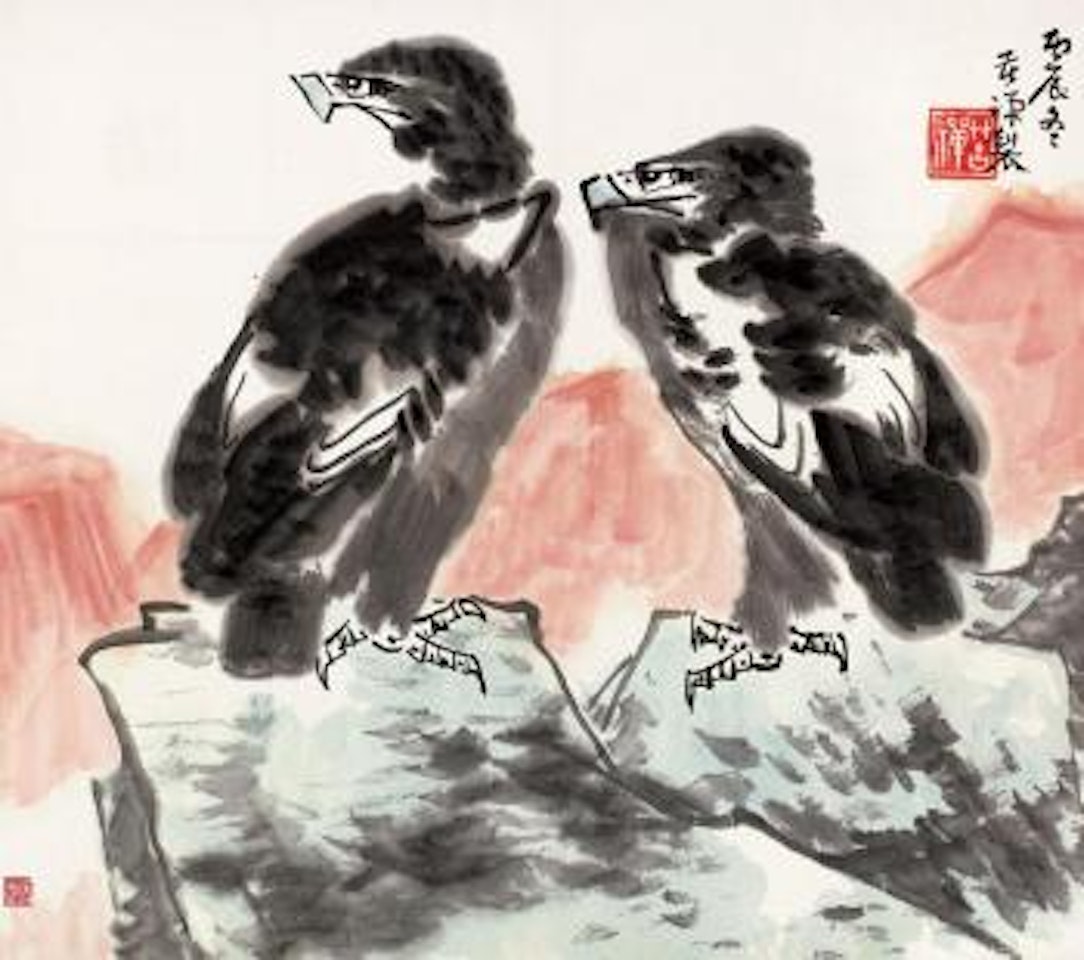 A pair of eagles by Li Kuchan