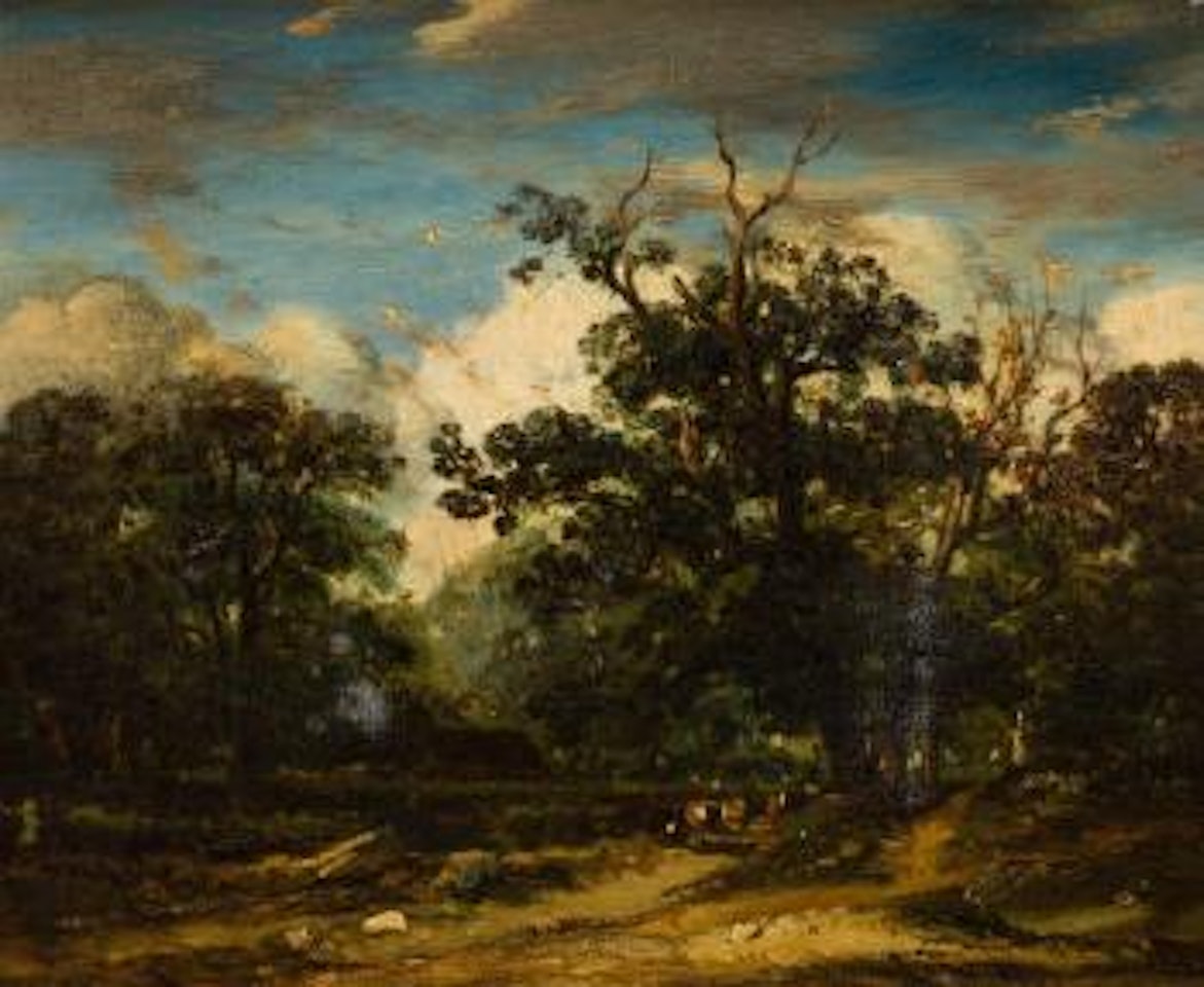 Suffolk landscape with cattle, trees and a windswept sky by John Constable
