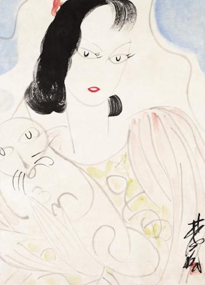 Lady and cat by Lin Fengmian