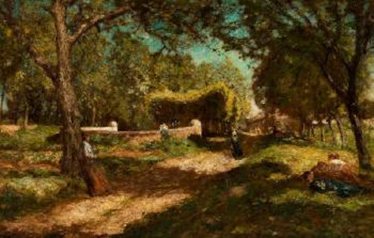 Paysage animé de petits personnages by Adolphe Monticelli