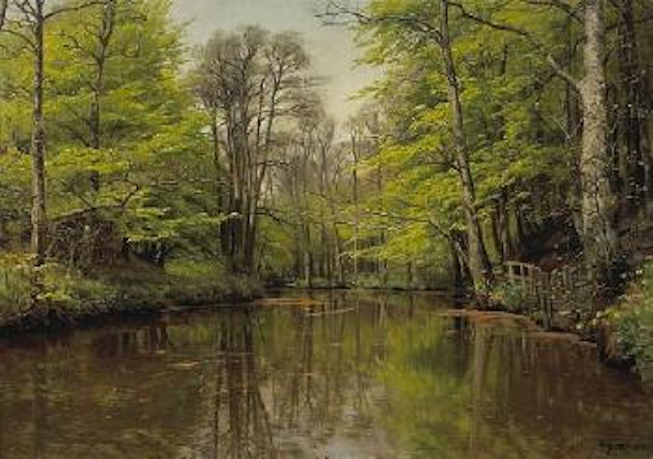 A tranquil forest lake by Peder Mork Monsted