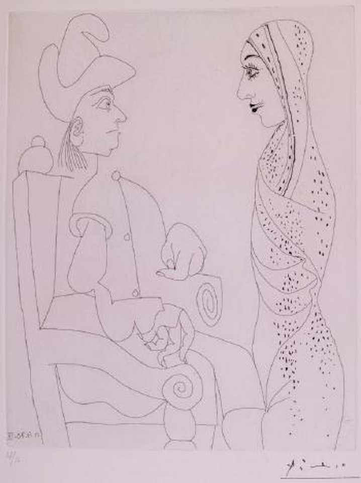 Conquistador et femme Marocaine by Pablo Picasso