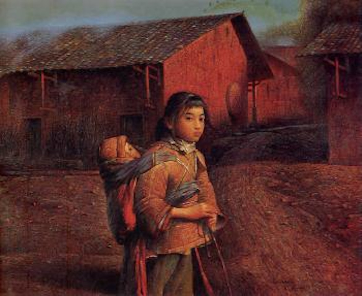 A serial portraits of homeland - cooking smoke at sunset by Luo Zhongli