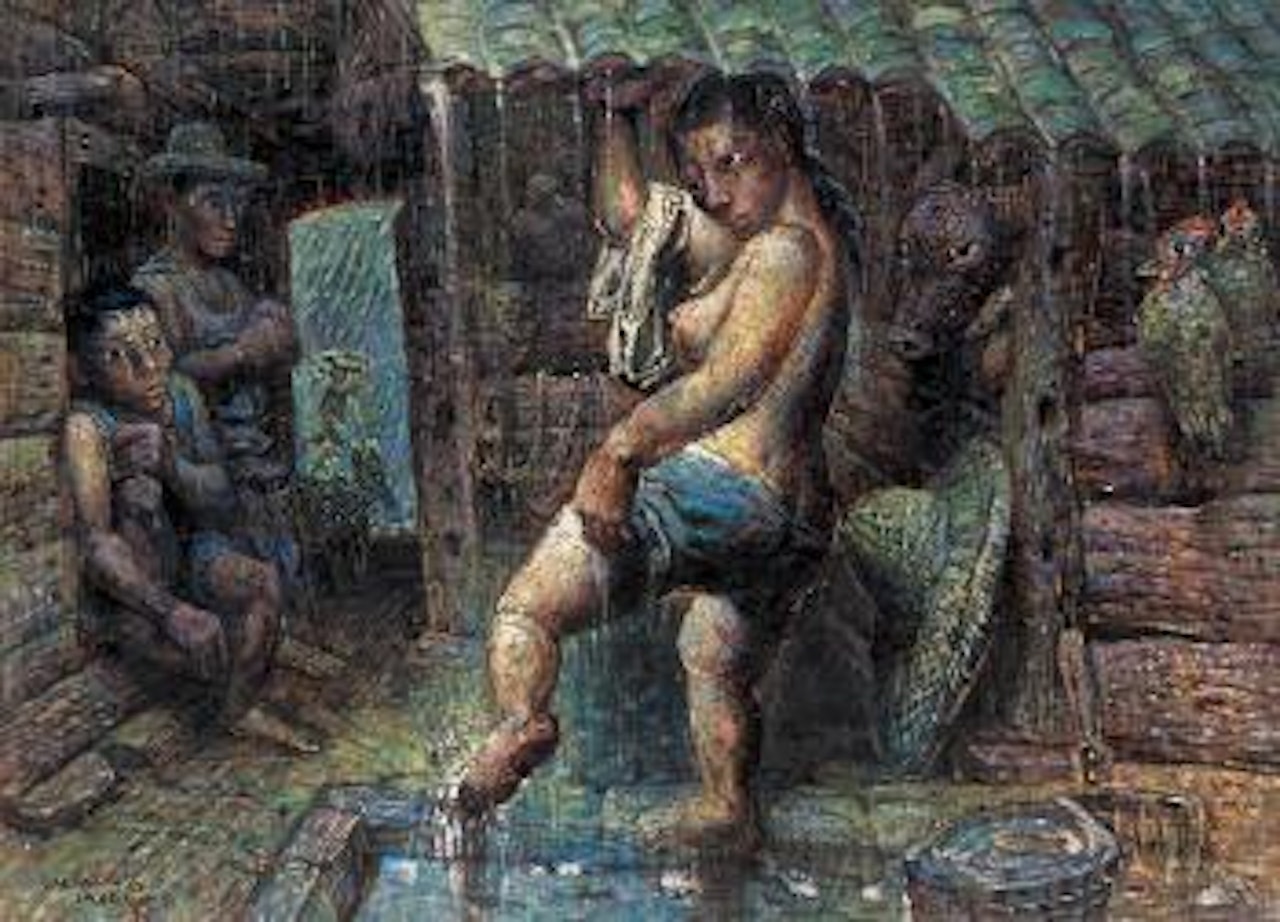Peasant woman washing her feet by Luo Zhongli
