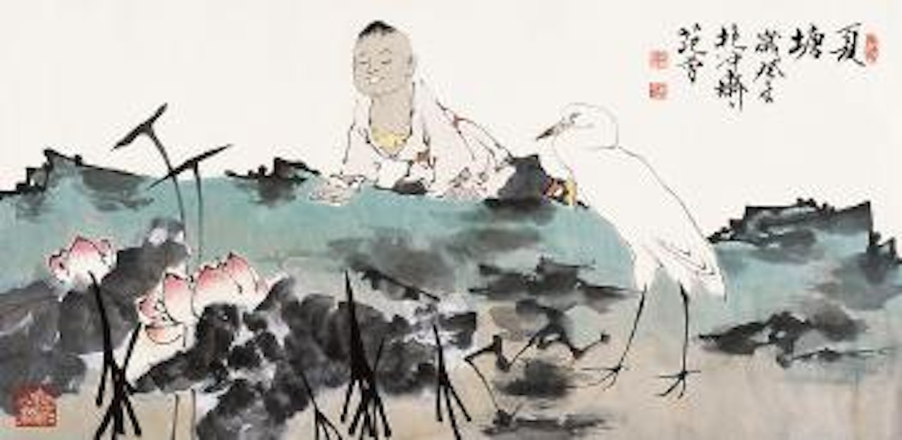 A boy and lotus by Fan Zeng