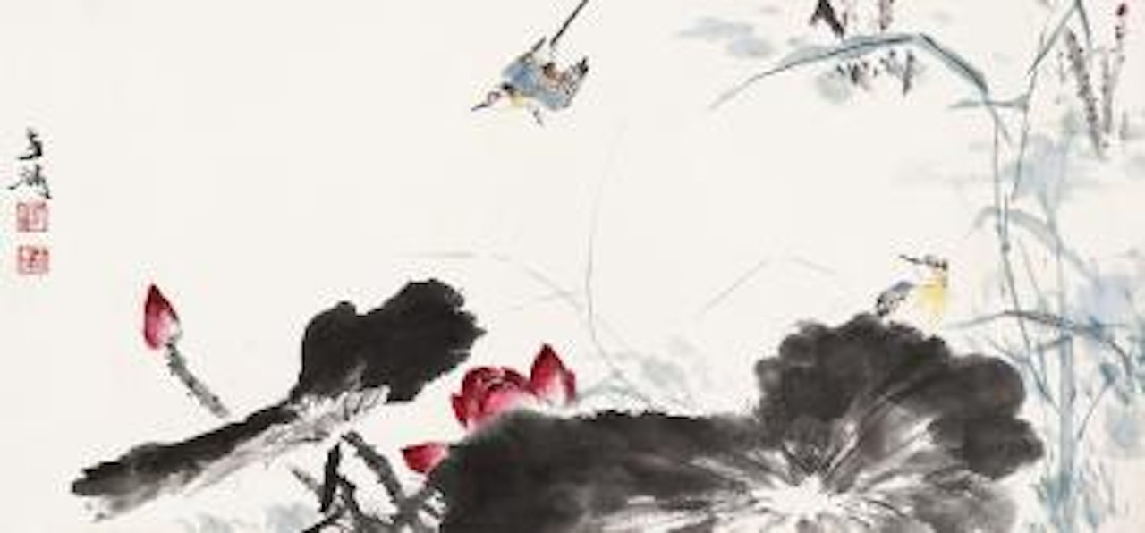 Birds and lotus by Wang Xuetao