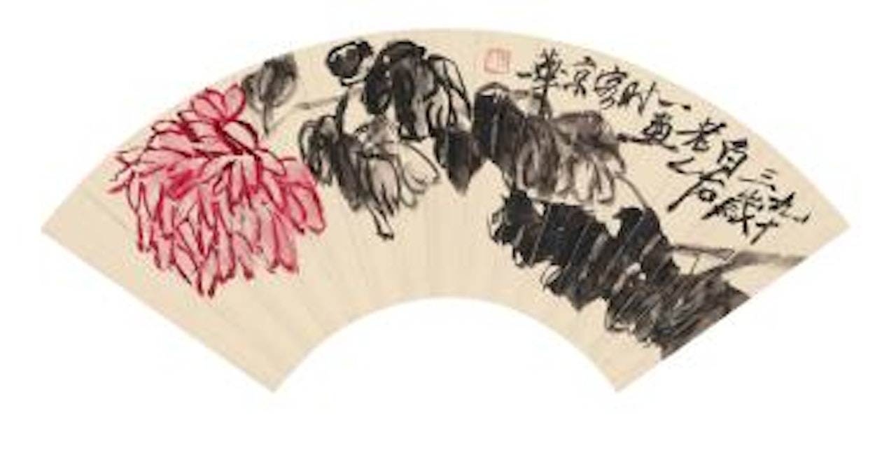 Red flower and ink leaf by Qi Baishi