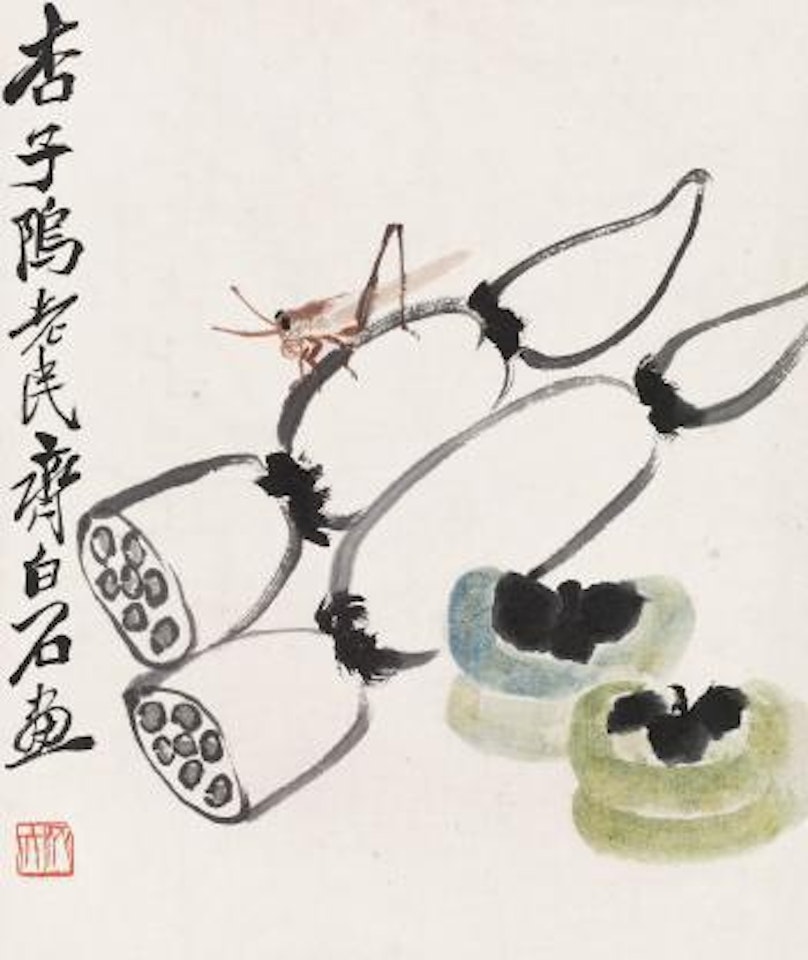 Persimmon and lotus root by Qi Baishi
