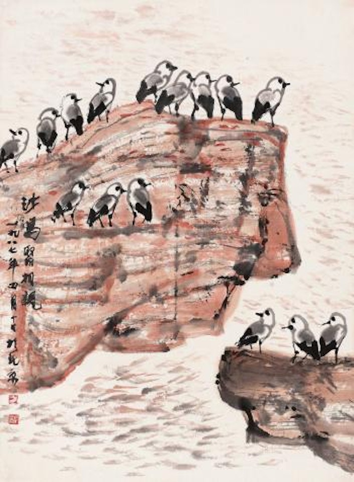 A group of birds on sandstone by Fang Jizhong