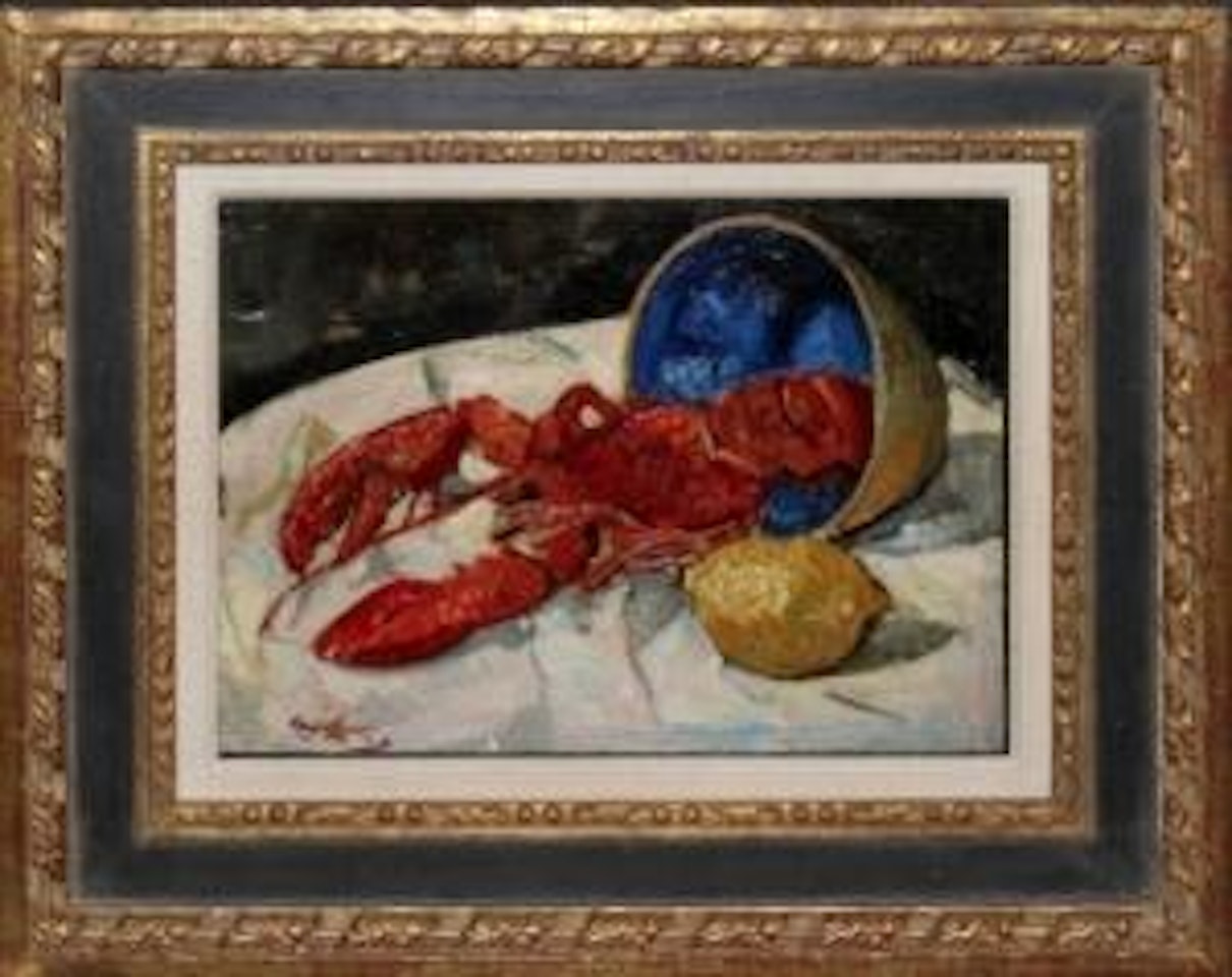 Still life with lobster, lemon & bowl by Hayley Lever