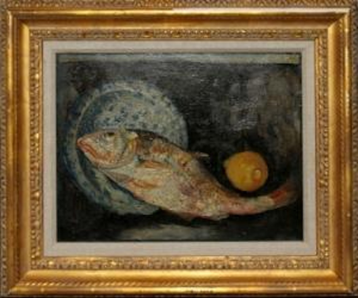Still life with fish, lemon and plate by Hayley Lever