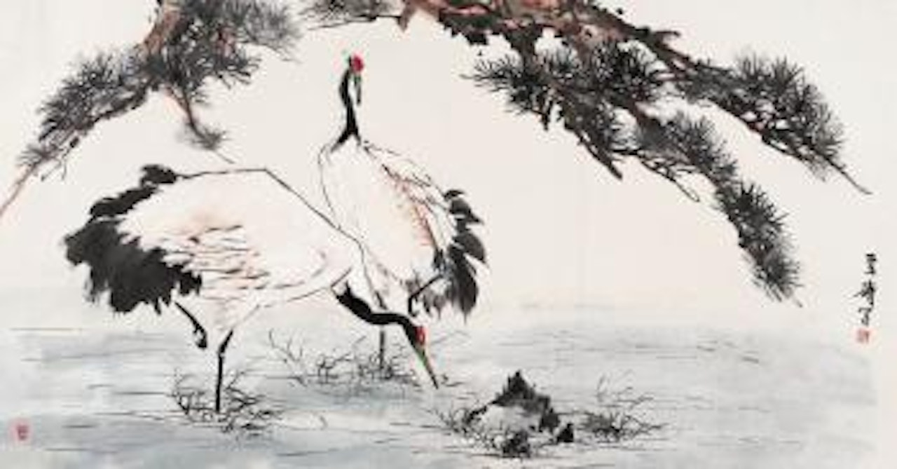 Pine and crane by Wang Xuetao