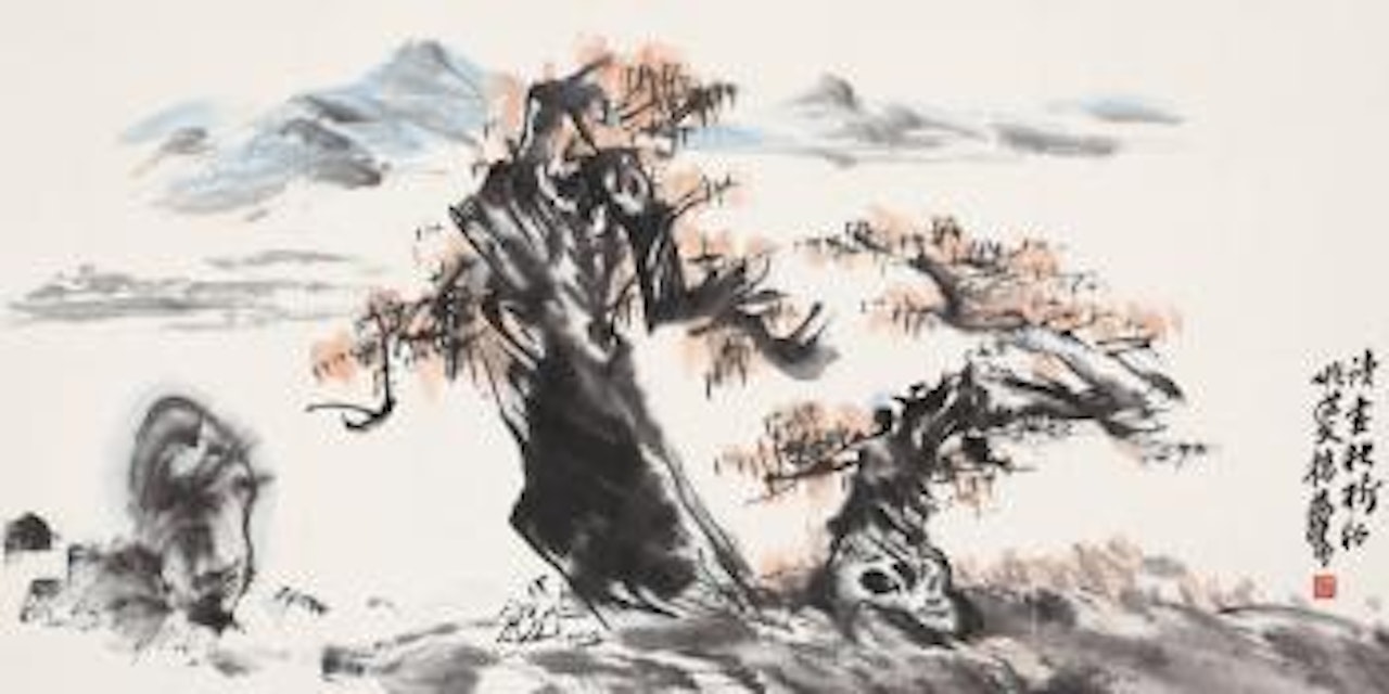 Reading beside root in autumn by Huang Zhou