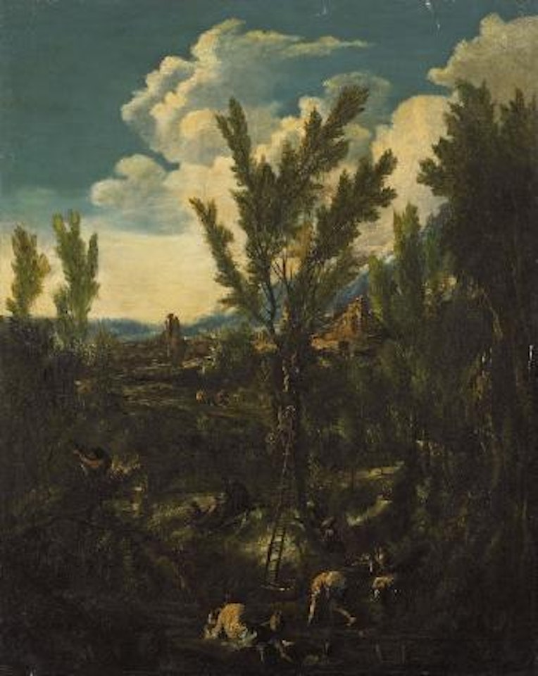 Landschaft mit Kapuzinermönchen und Bauern by Alessandro Magnasco