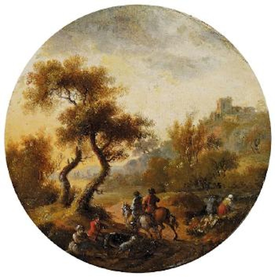 Landschaft mit Burg und Reitern by Isaac de Moucheron