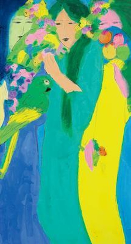 Three geishas and parrots by Walasse Ting