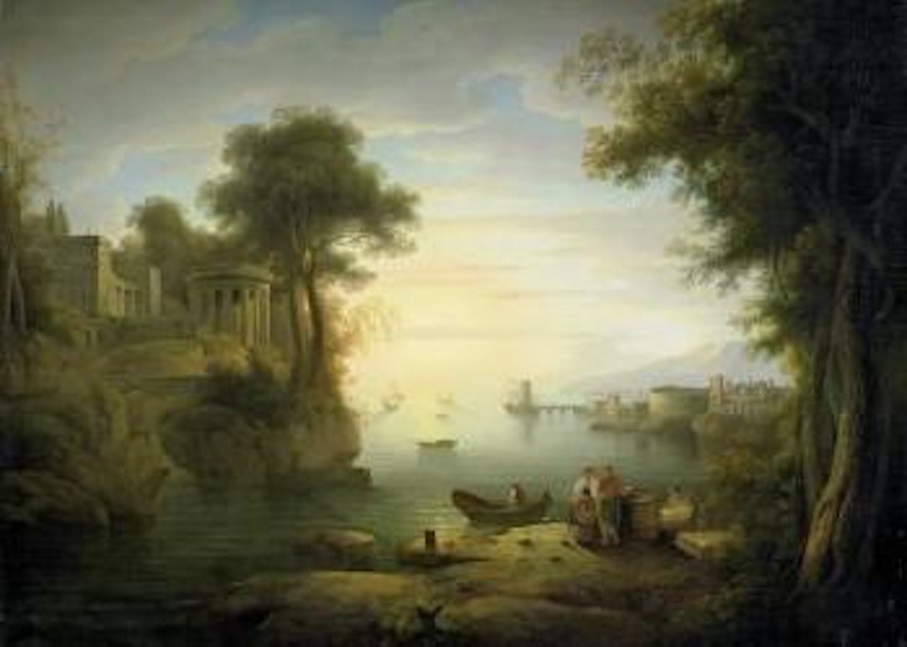 Ideale sudliche Kustenlandschaft im Abendlicht by Claude Joseph Vernet