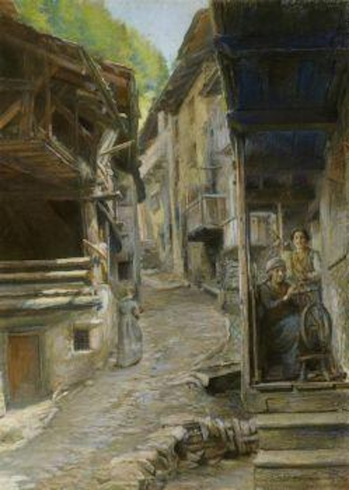 Dorfgasse in den franzosischen Alpen by Léon Augustin Lhermitte