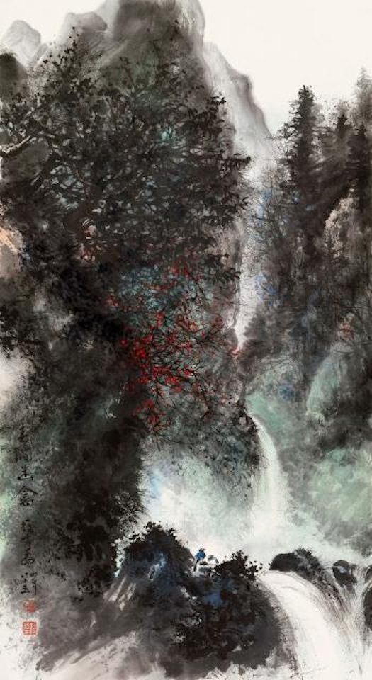 Birds by mountain stream by Li Xiongcai
