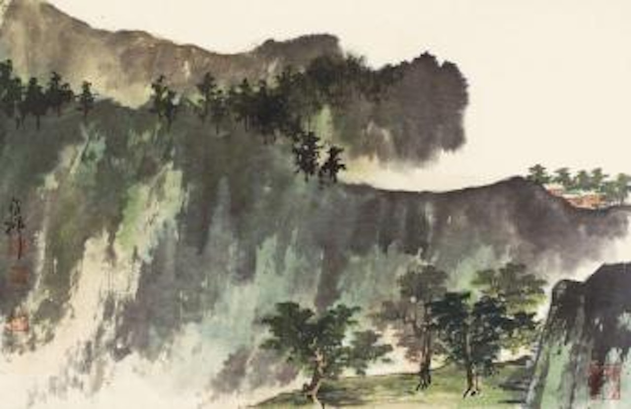 Bird, flowers and landscape by Xie Zhiliu