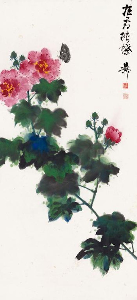 Roses and butterfly by Xie Zhiliu