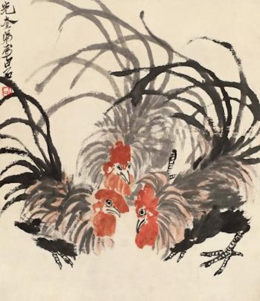 Three cocks by Qi Baishi