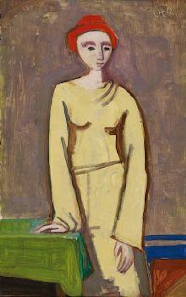 Stehende Frau mit roter Kappe by Karl Hofer