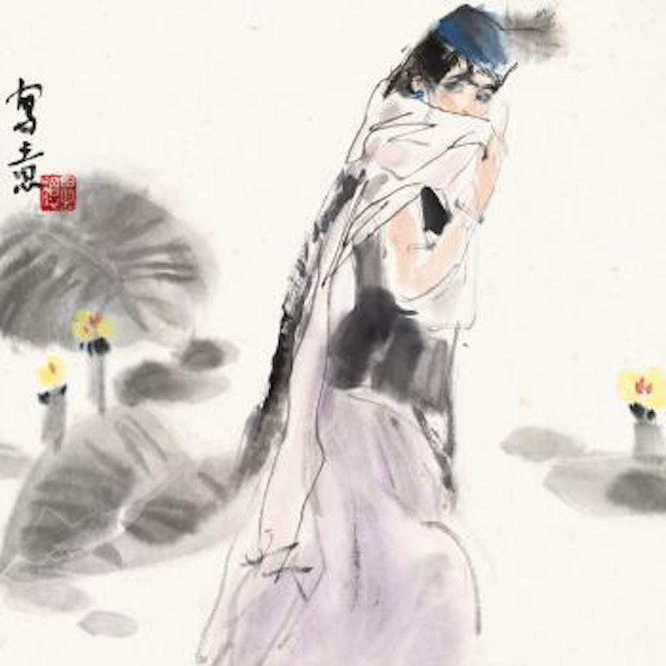 A girl and lotus by Zhou Sicong