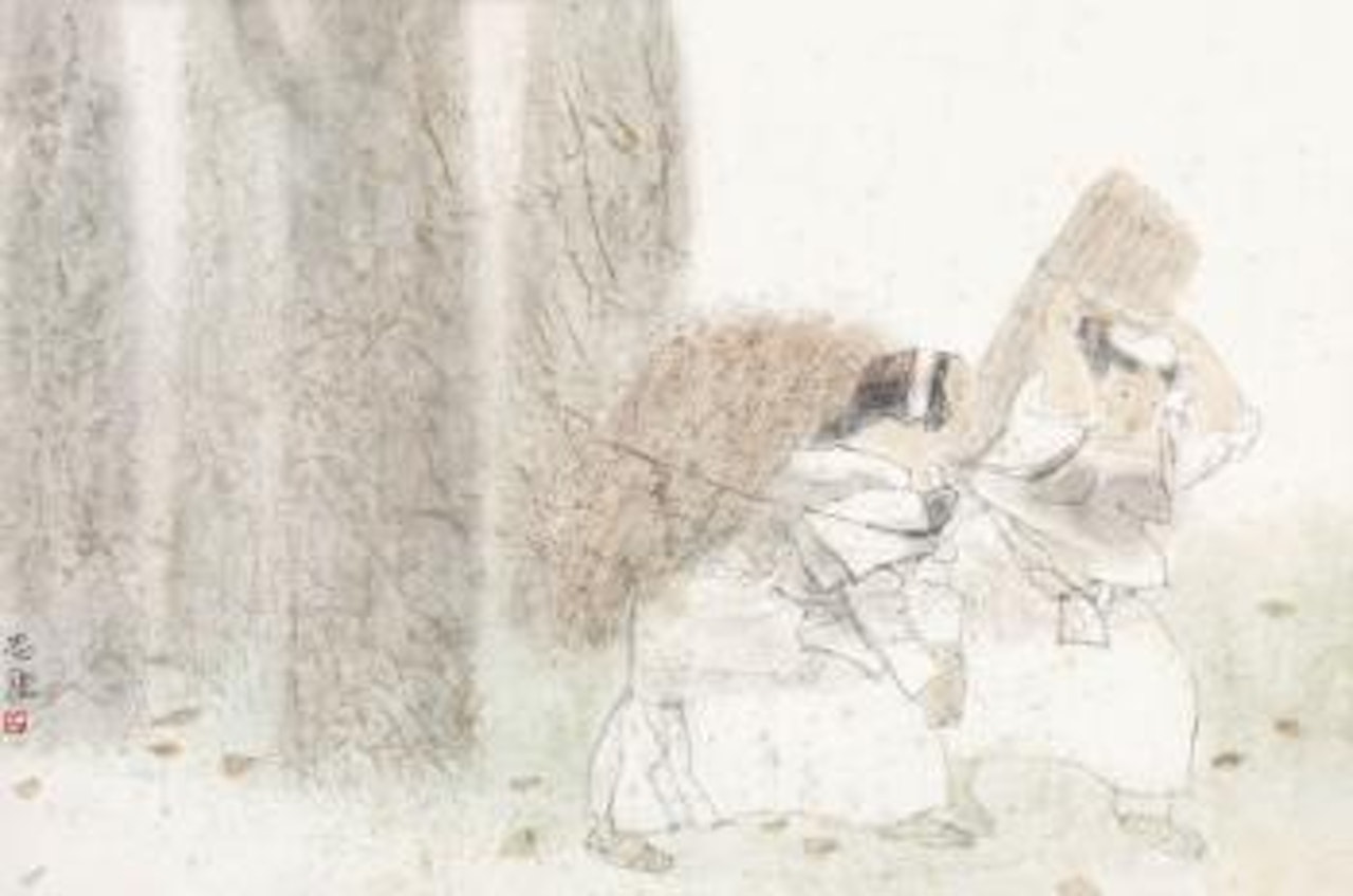 Two carrying firewood women by Zhou Sicong