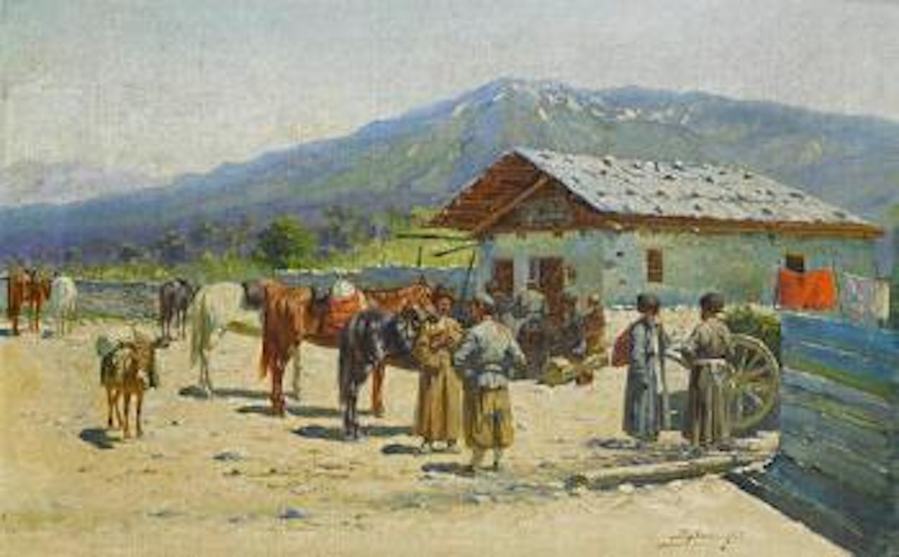 Caucasian scene before the mountains by Richard Karlovich Zommer
