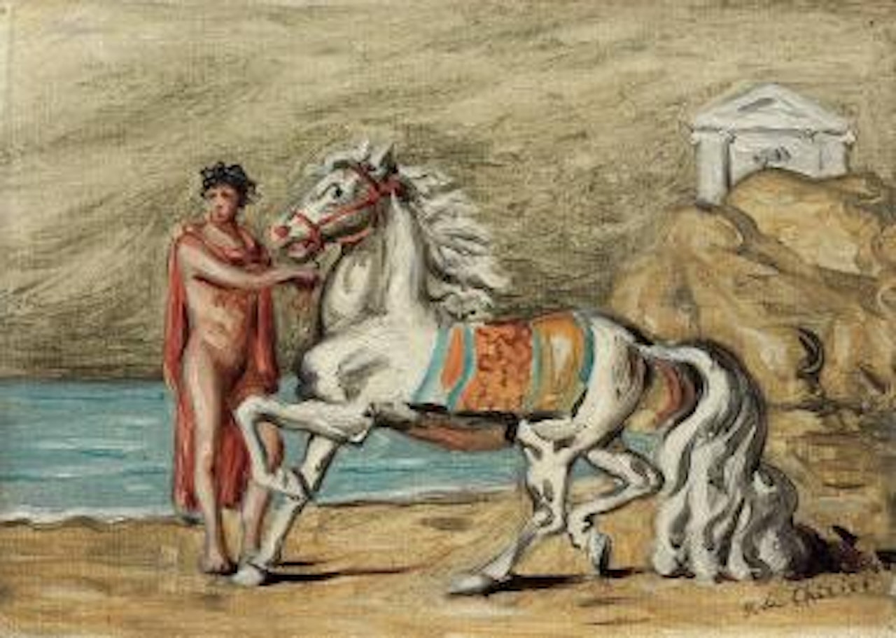 Cavallo e cavaliere in riva al mare by Giorgio de Chirico