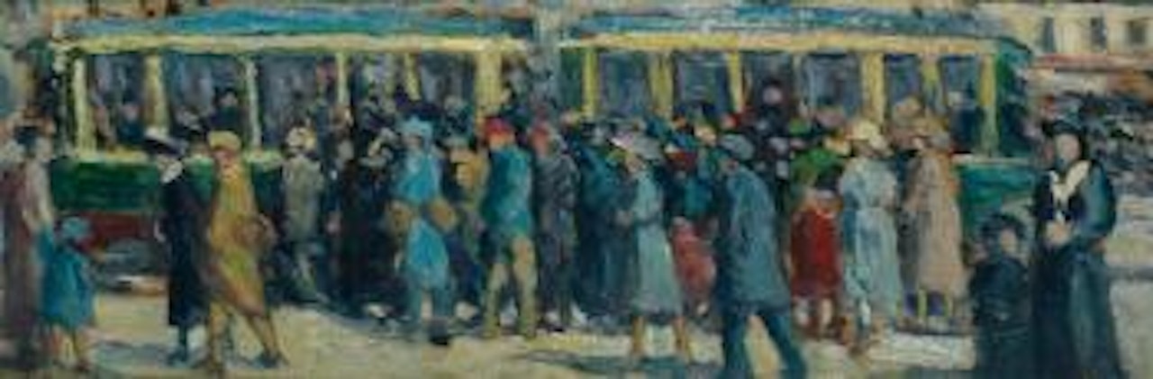 Deux trolleybus avec personnages by Maximilien Luce