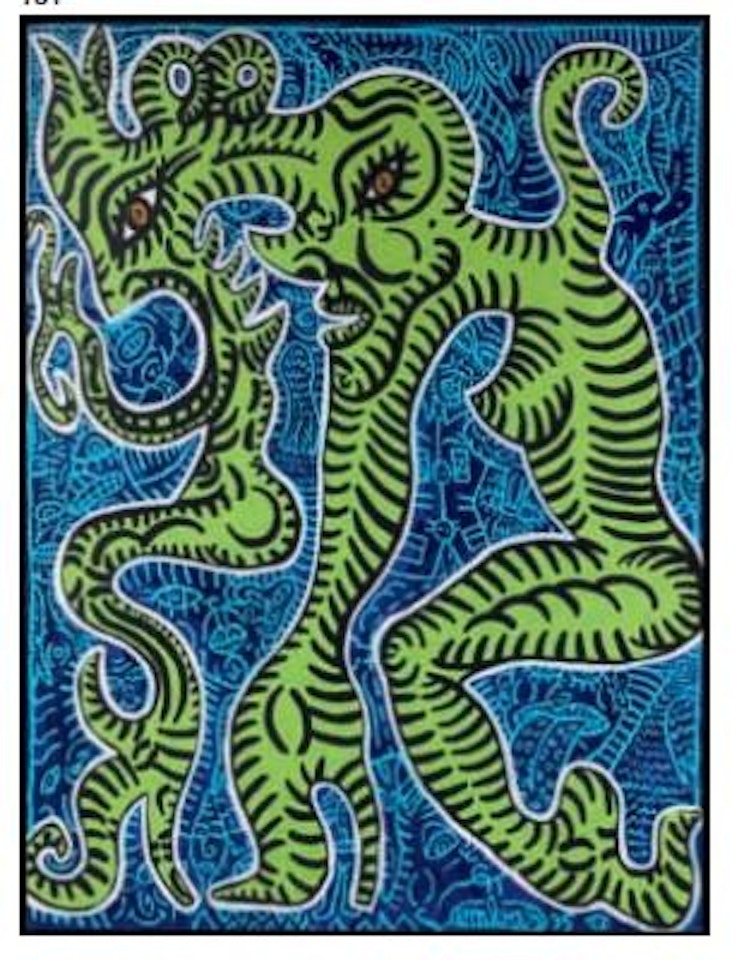 Monstre vert à double incarnation à fond bleu by Robert Combas