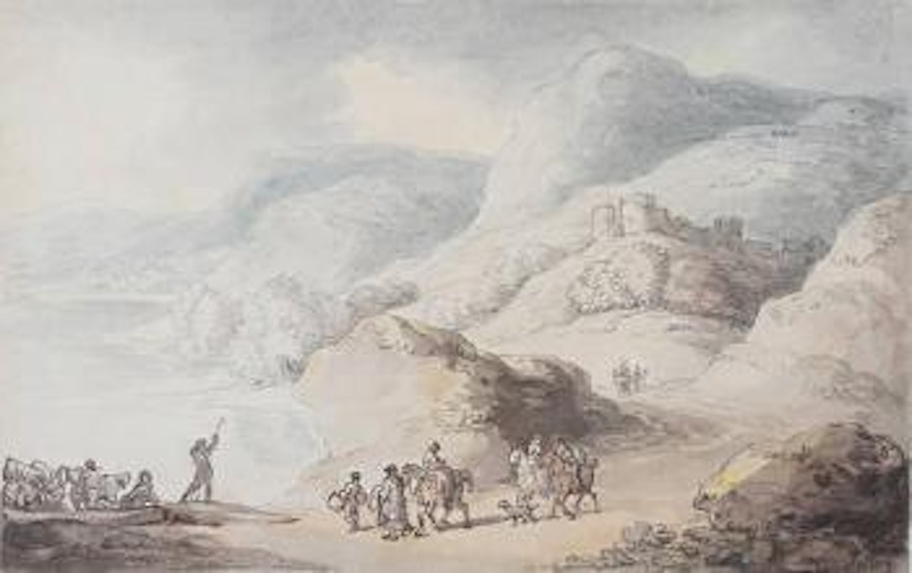 A rocky bay with a castle by Thomas Rowlandson