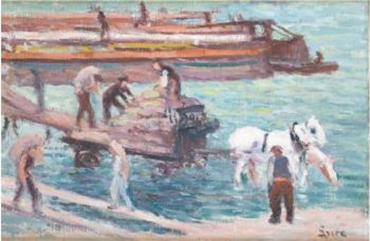 Le déchargement des péniches by Maximilien Luce