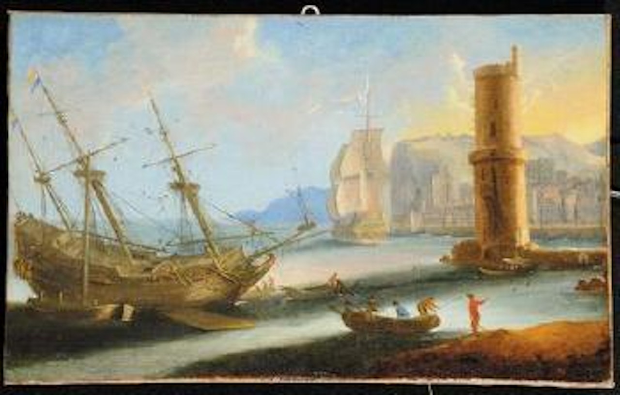 Marina con faro ed architetture by Charles François Grenier de Lacroix de Marseille