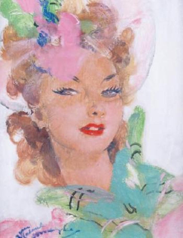 Portrait de jeune femme au bibi rose et vert by Jean Gabriel Domergue