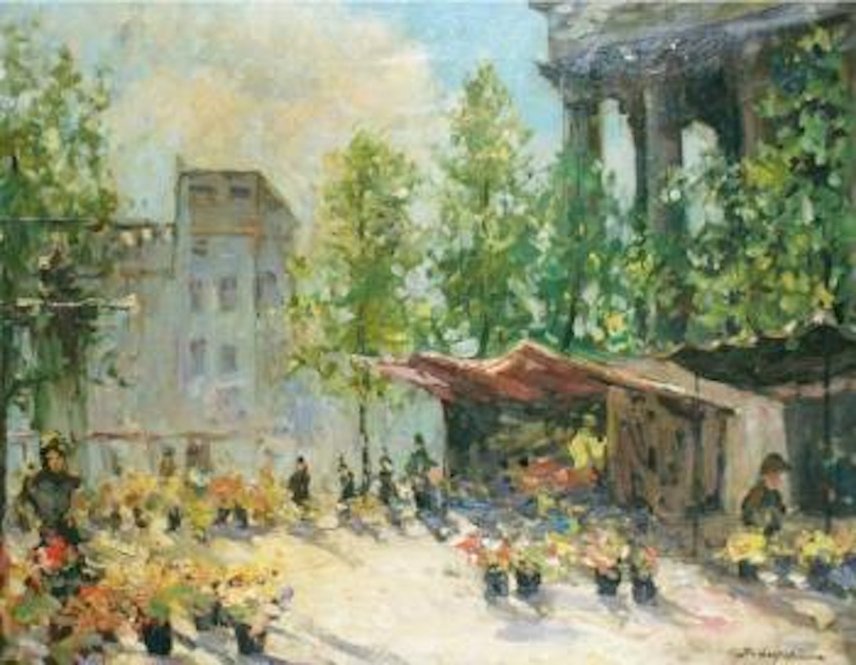 Le marché aux fleurs à la Madeline by Georgij Aleksandrovic Lapschin